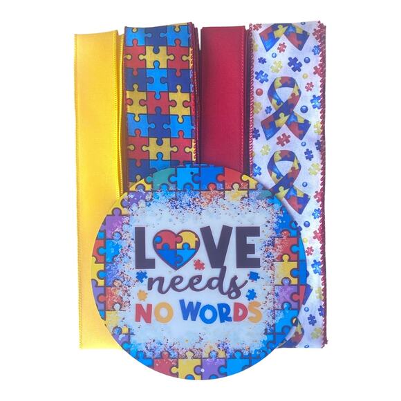 Love Needs No Words Wreath Sign & Ribbon Bundle – Autism Awareness Decor Kit - Picture 1 of 8